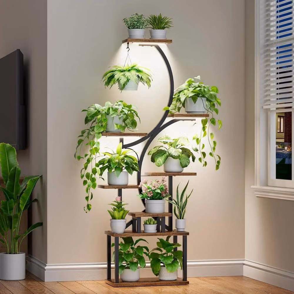 KORVIXA 8 Tier Modern Metal Corner Plant Stand in Brown – 3