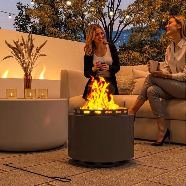 Outsunny Stainless Steel Smokeless Fire Pit Fire Bowl in Dark Grey