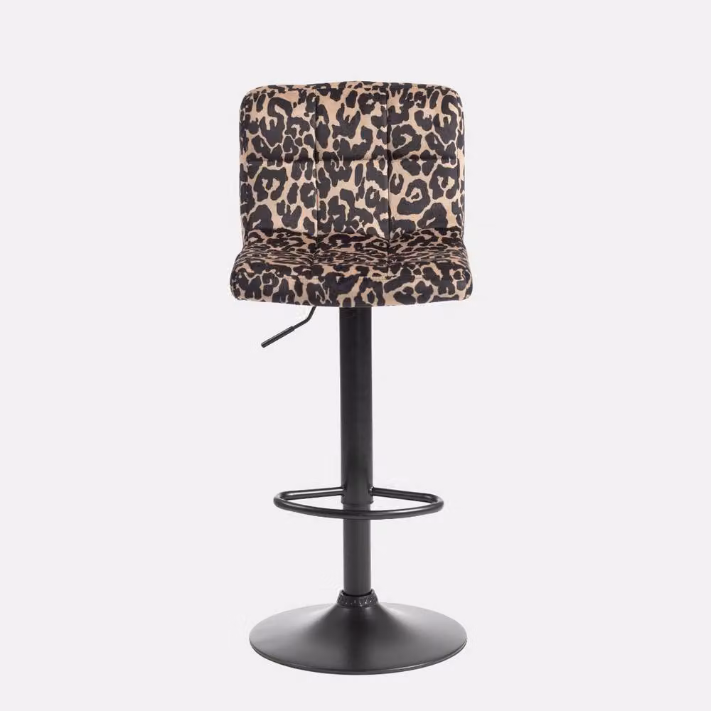 OHS Set of 2 Brown Animal Print Velvet Adjustable Swivel Bar Stools with Metal Frames – 2