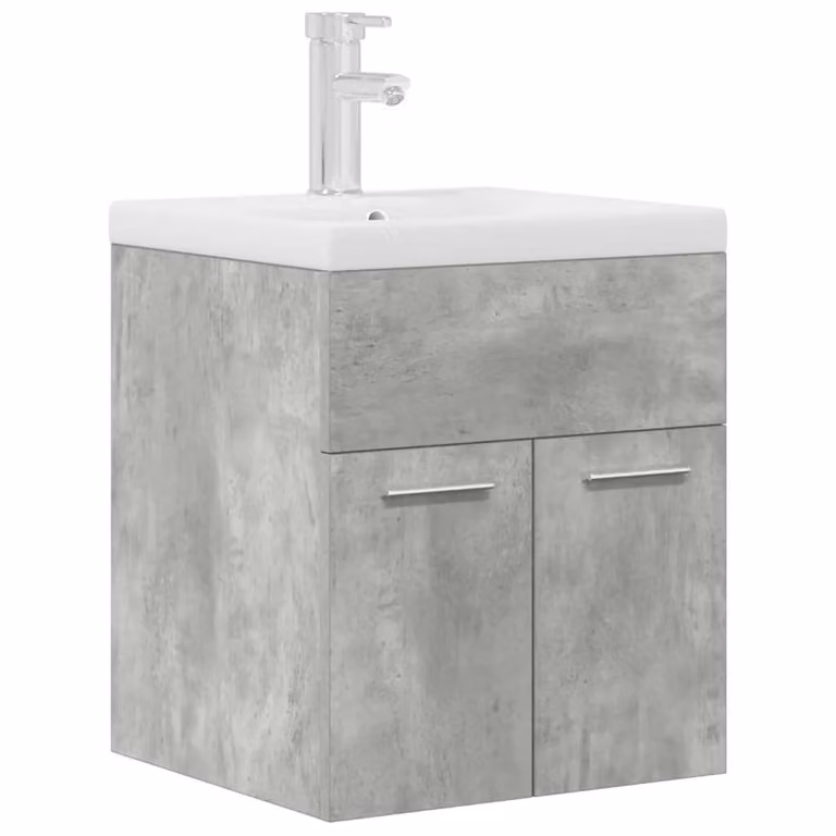 Berkfield Home Wall-Mounted Bathroom Sink Cabinet with Built-in Basin and Faucet in Matt Concrete Grey