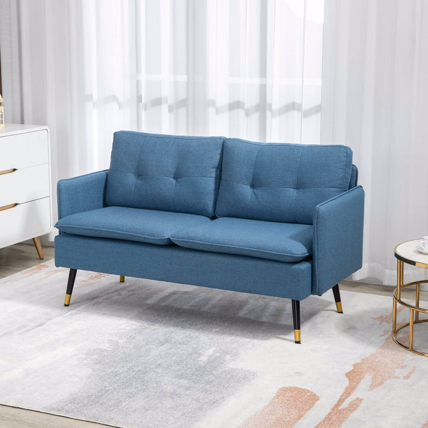 HOMCOM 2 Seater Fabric Sofa in Dark Blue with Button Tufting and Scatter Cushions – 2
