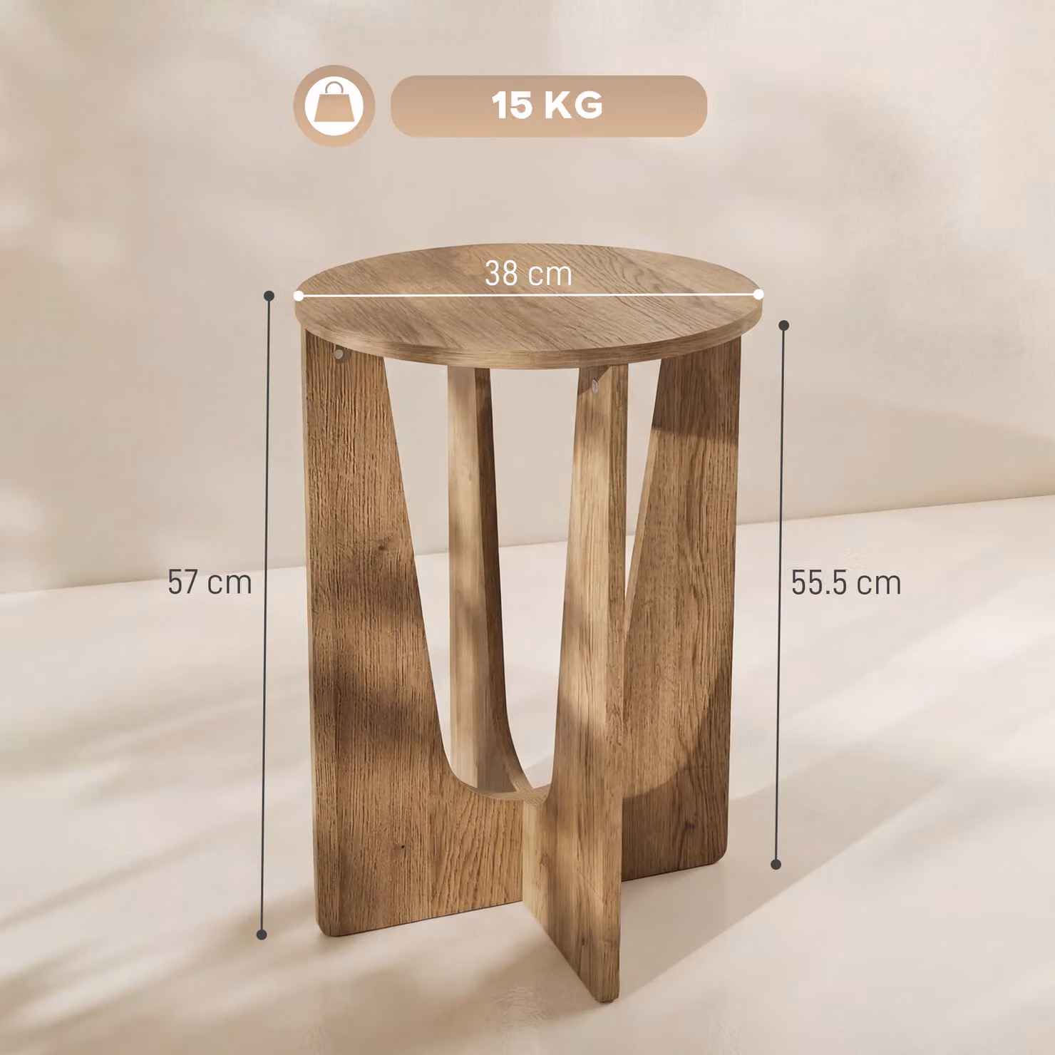 HOMCOM Round Compact Side Table with Curved Legs in Brown Coffee Wood Effect, W: 38 cm, D: 38 cm, H: 57 cm – 3
