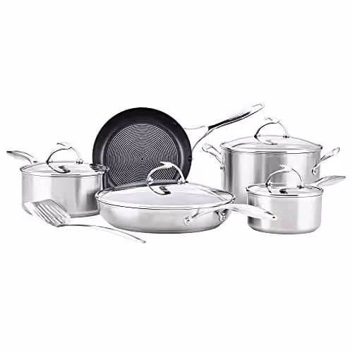 Circulon SteelShield 5 Piece Stainless Steel Non Stick Pan Set in Silver with Induction Compatibility and Stay Cool Handles