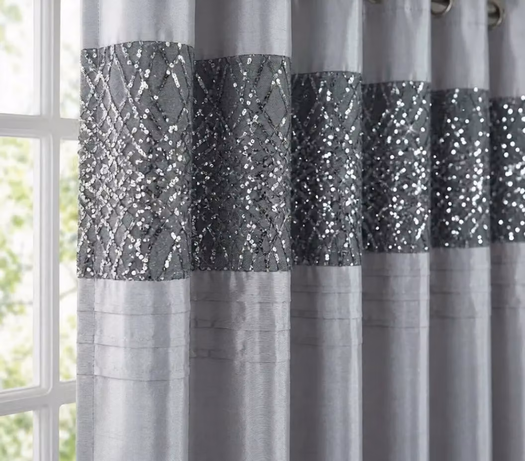 Rapport Home Charleston Grey Polyester Satin Eyelet Curtains, W: 182.88 cm, H: 167.64 cm – 2
