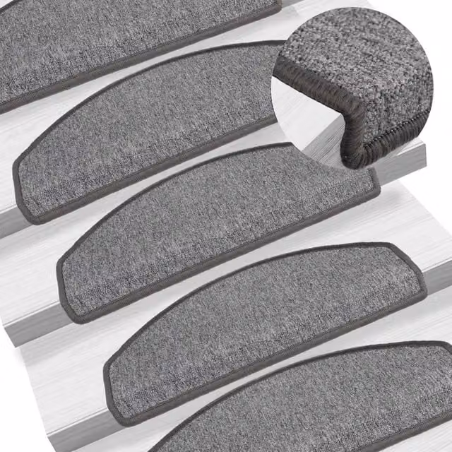 Berkfield Home Self-Adhesive Carpet Stair Treads, 15 Pieces, Grey, W: 65 cm, D: 24 cm, H: 4 cm