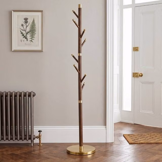 HOME LUXE INTERIOR Modern Brown and Gold Stainless Steel Freestanding Coat Rack, Height: 177 cm