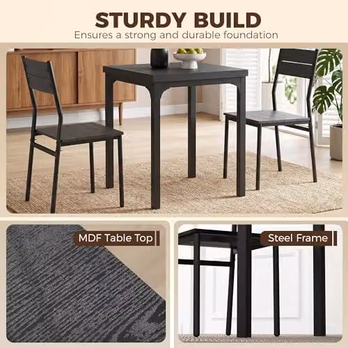 HOMCOM 3 Piece Compact Dining Set with Square Table and 2 Chairs in Black Industrial Style, W/D/H: 60 x 60 x 76 cm – 4