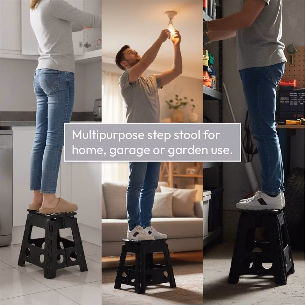FLAVORA Black Large Foldable Step Stool and Portable Kitchen Seat – 4
