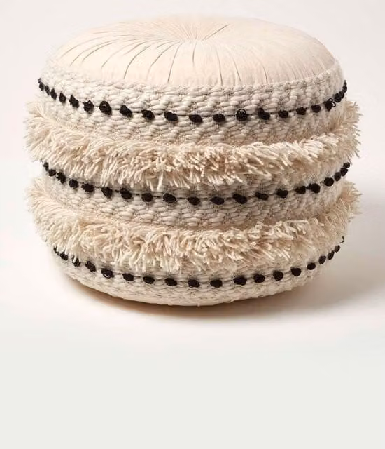 Homescapes Sahara Macrame Tufted Boho Cotton Pouffe in Natural
