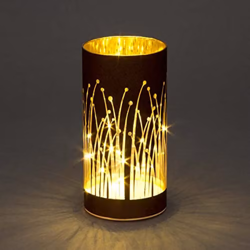 Shatchi Christmas Decorated Tabletop Vase Lamp with Etched Glass Forest Scene in Red and Copper, Height: 20 cm – 1