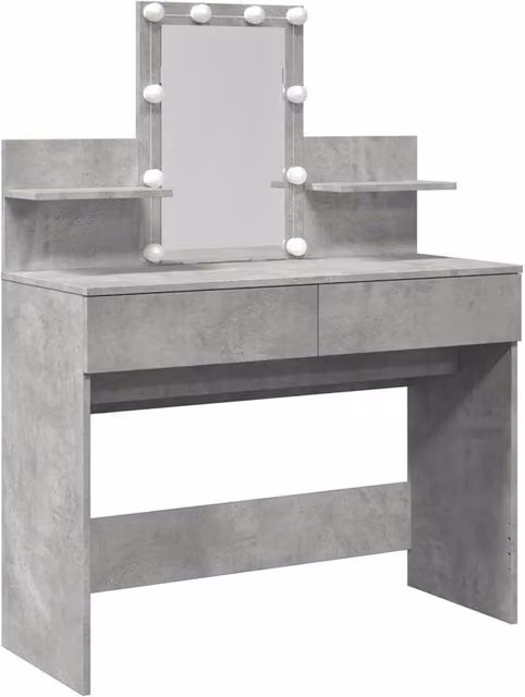 Berkfield Home Modern Dressing Table with Hollywood LED Mirror in Concrete Grey, W/D/H: 100 x 40 x 130 cm