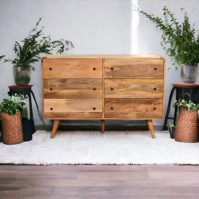 Artisan Furniture Large Curved Mango Wood Chest in Brown