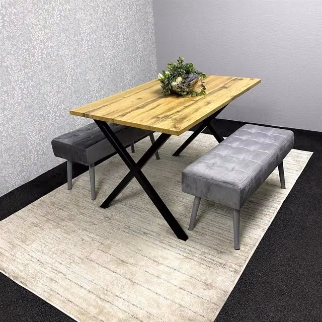 Kosy Koala Modern Rectangular Dining Table and Grey Velvet Benches Set