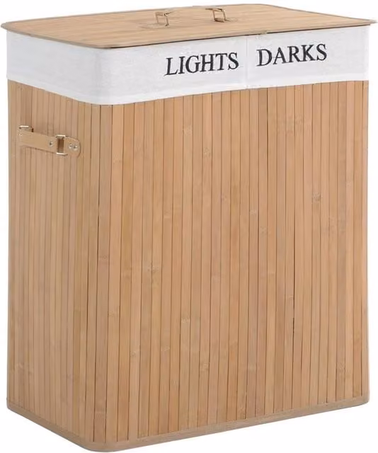Nordara 100L Large Laundry Hamper in Natural Bamboo with Removable Bag and Handles, W: 50 cm x H: 70 cm
