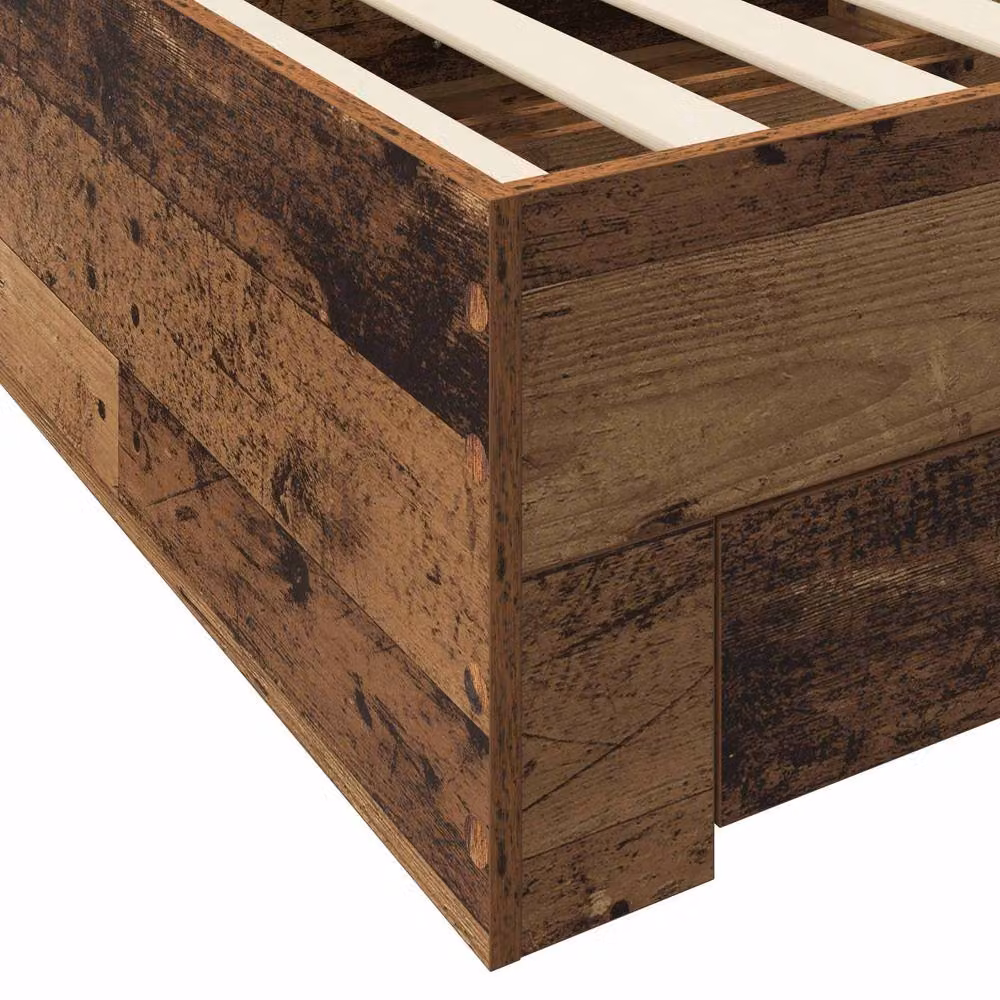 Berkfield Home Bed Frame with Storage in Old Wood Brown, W: 80 cm, L: 200 cm – 3
