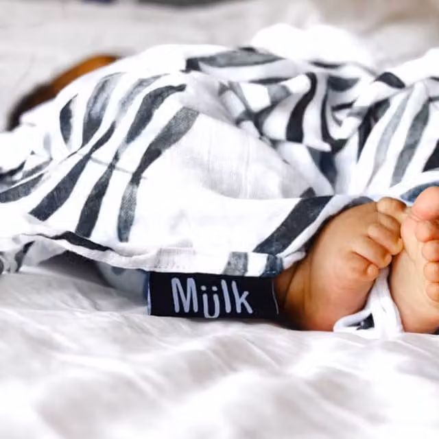 Miilk Organic Cotton Muslin Swaddle Blanket for Babies in Black and White Leaf Palm