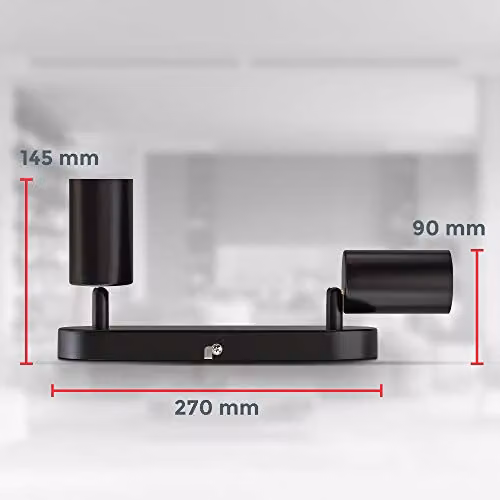 B.K.Licht Black Metal Ceiling Spotlight Bar with 2 Adjustable GU10 Sockets – 9