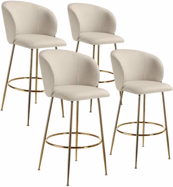 tectake Luana Bar Stool Set of 4 in Cream and Gold Velvet – 1