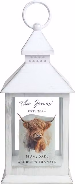 Personalised Memento Company Personalised Highland Cow LED Lantern in Black
