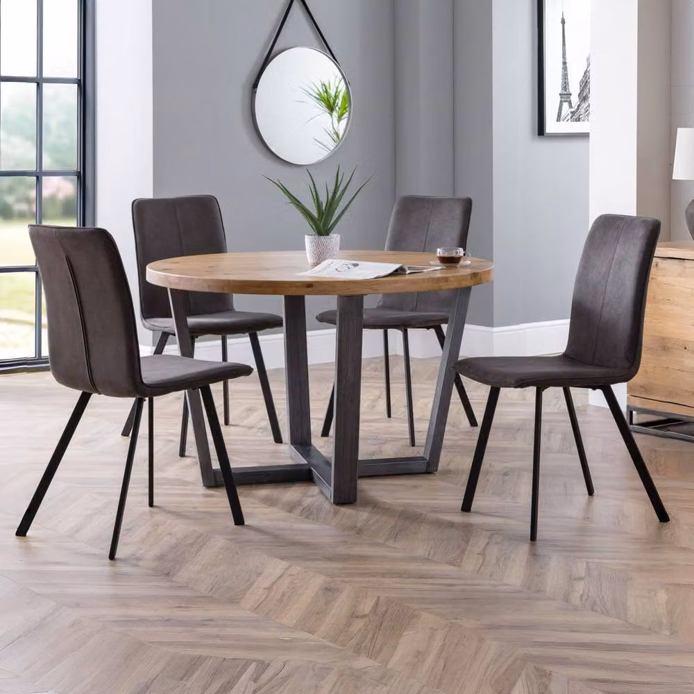 Cheshire Cortona Set of 2 Industrial Dining Chairs in Grey Microfibre with Metal Frame – 4