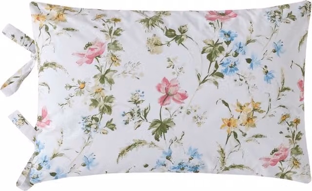Laura Ashley Poppy Meadow Reversible Floral Cotton Housewife Pillowcase, Multicolour