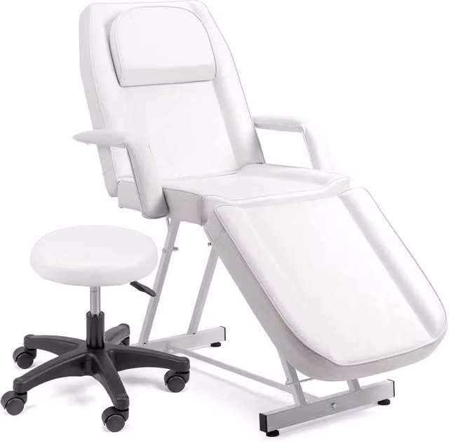 Kelvenix Adjustable Massage Table and Salon Stool Set in White – 1