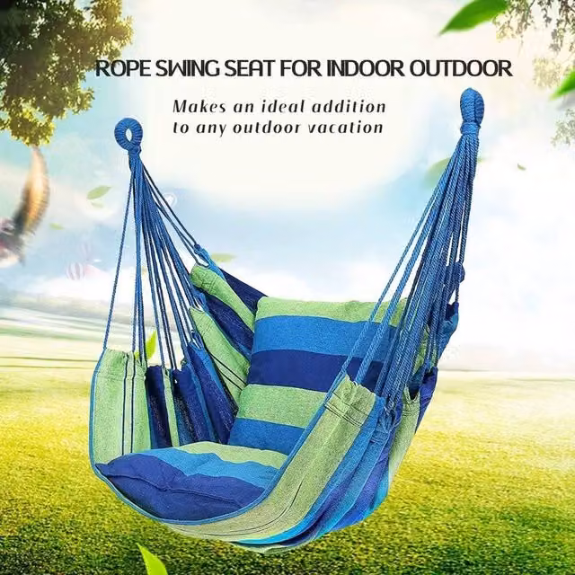 NESTLUNE Multicolour Striped Boho Cotton Hanging Garden Hammock Chair for Adults