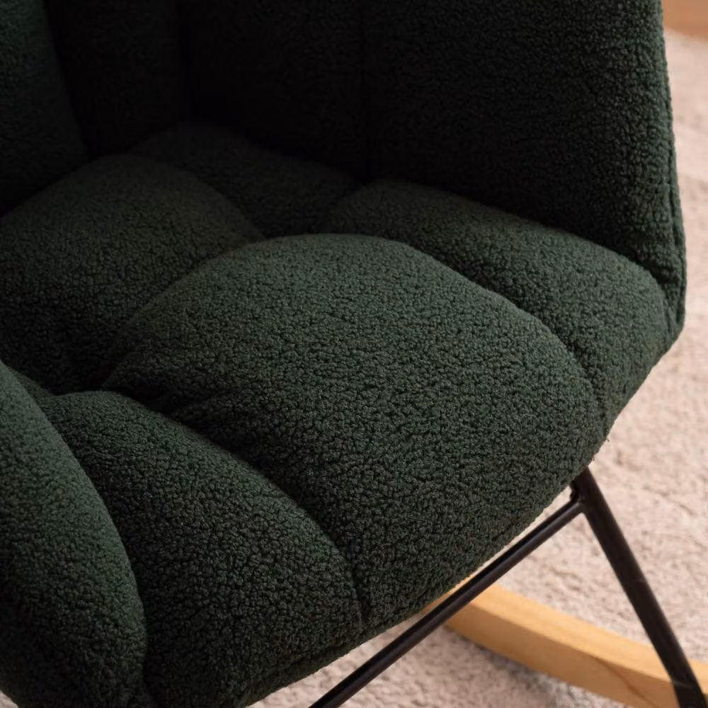Direct Wicker Modern Teddy Bouclé Fabric Tufted Upholstered Rocking Chair with Armrests in Dark Green – 4