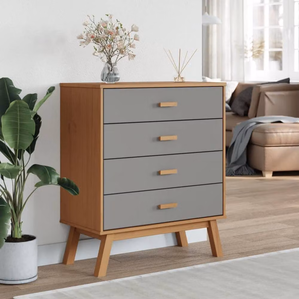 Berkfield Home Olden Freestanding Drawer Cabinet in Grey and Brown Solid Pine Wood – 2