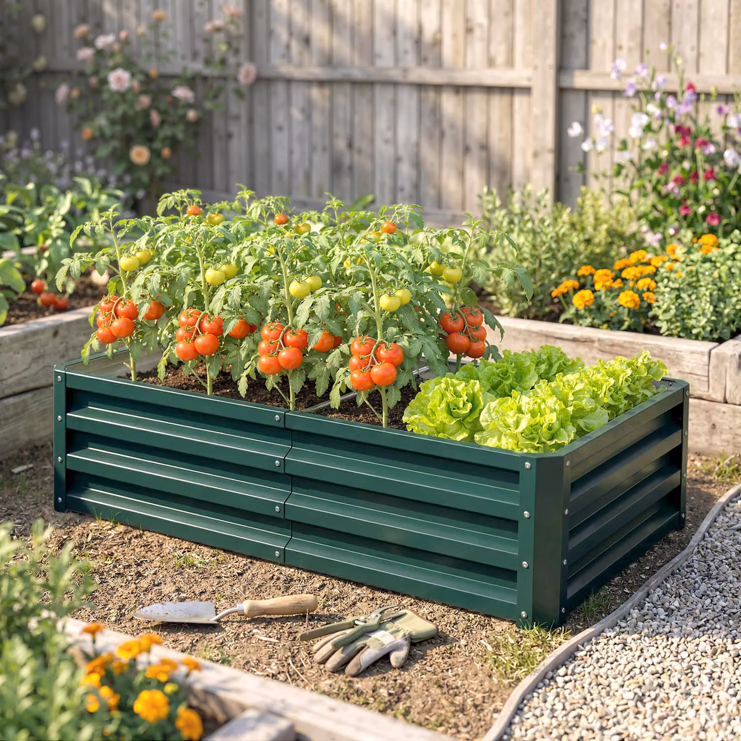 Outsunny Galvanised Steel Raised Garden Bed in Green for Herbs and Vegetables, W/D/H: 60.0 x 30.5 x 60.0 cm – 6