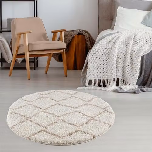 THE RUGS Modern Moroccan Boho Round Rug in Ivory and Beige, Diameter: 120 cm – 1