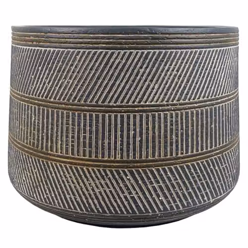 Leaf Design UK Large Round Rustic Grey Planter with Leaf Design, H 43 cm x W 43 cm x D 29 cm