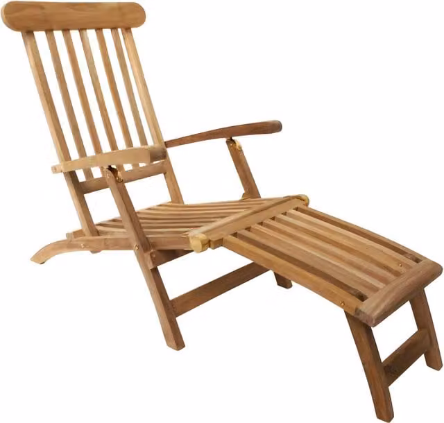 Charles Bentley Solid Teak Wood Sun Lounger Steamer Chair in Brown