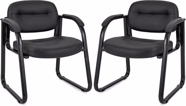 Gymax 2 Pack Black Upholstered Office Guest Chairs with Padded Armrests – 1