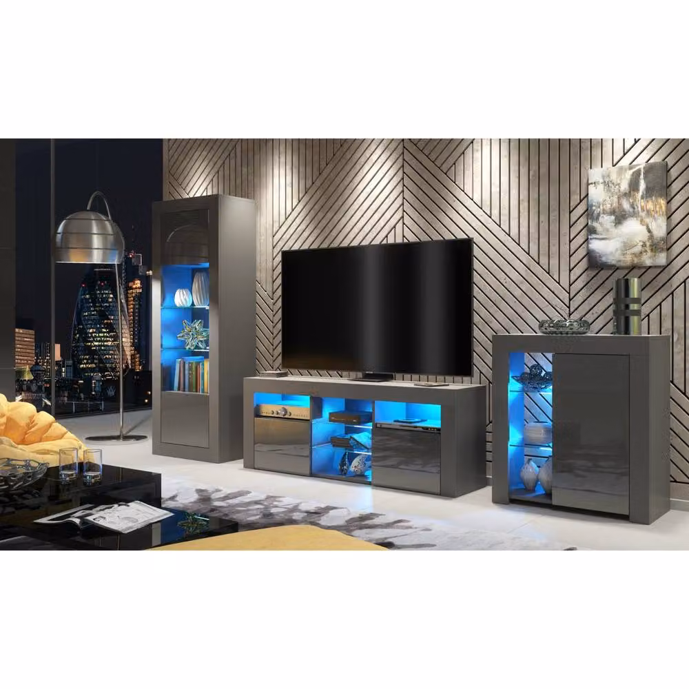 Creative Furniture Pulse TV Unit in Grey with Glossy Finish, W: 145 cm, H: 53 cm, D: 35 cm – 4