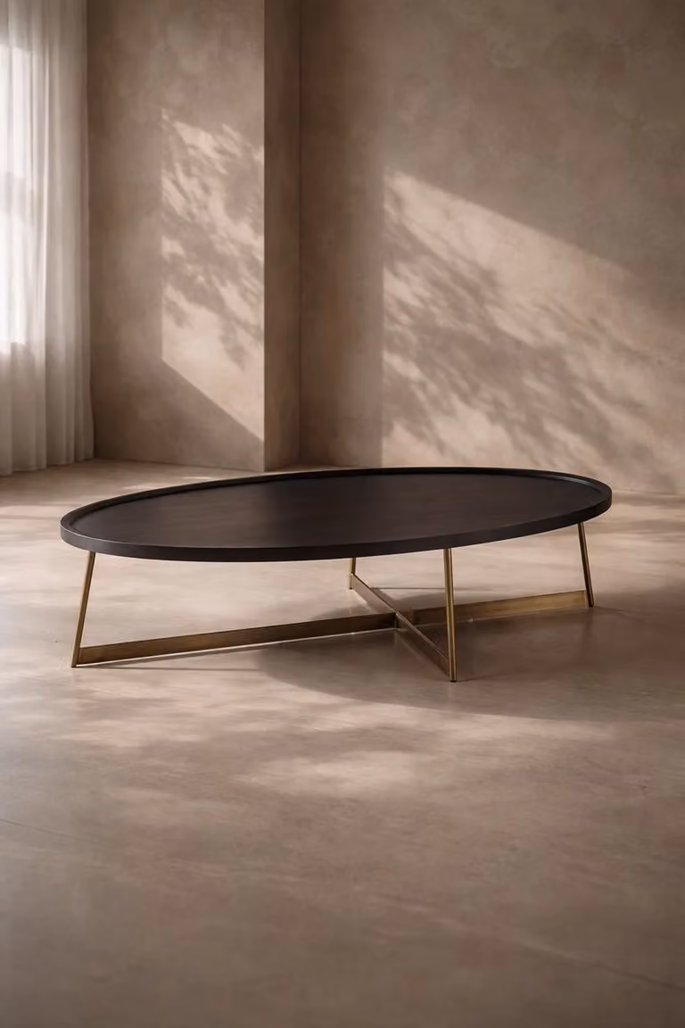 Tommy Franks Lane Oval Coffee Table in Oak, Gold and Black, W/D/H: 120 x 70 x 35 cm