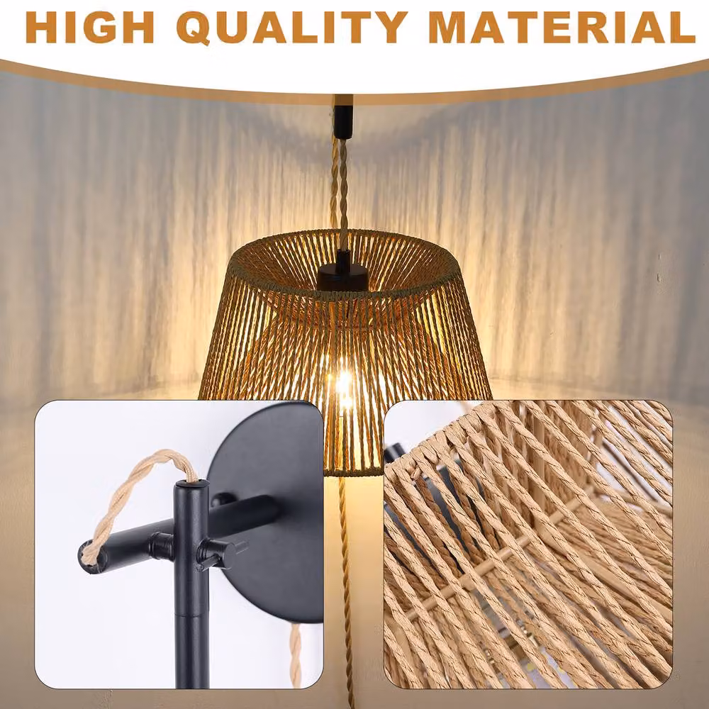 NIVOR Rattan Plug-in Wall Light with Adjustable Swing Arm and E27 Bulb in Brown – 4