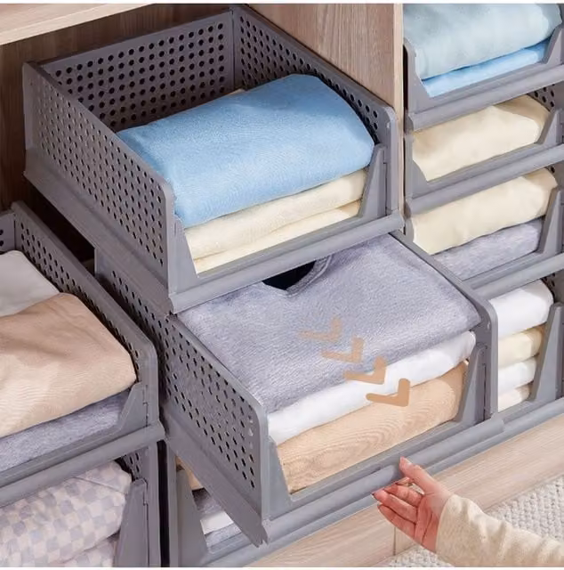 Living and Home Set of 2 Grey Folding Wardrobe Storage Box Drawer Organisers – 1