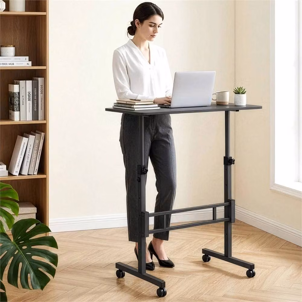 SPETLEK Height Adjustable Mobile Standing Desk with Castors, Black, W: 80 cm, D: 40 cm – 5