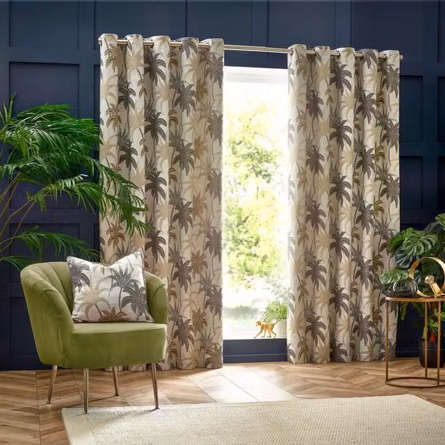 Make It A Home Galapagos Jacquard Eyelet Curtains, Set of 2, Beige and Yellow, W: 137 cm, H: 229 cm