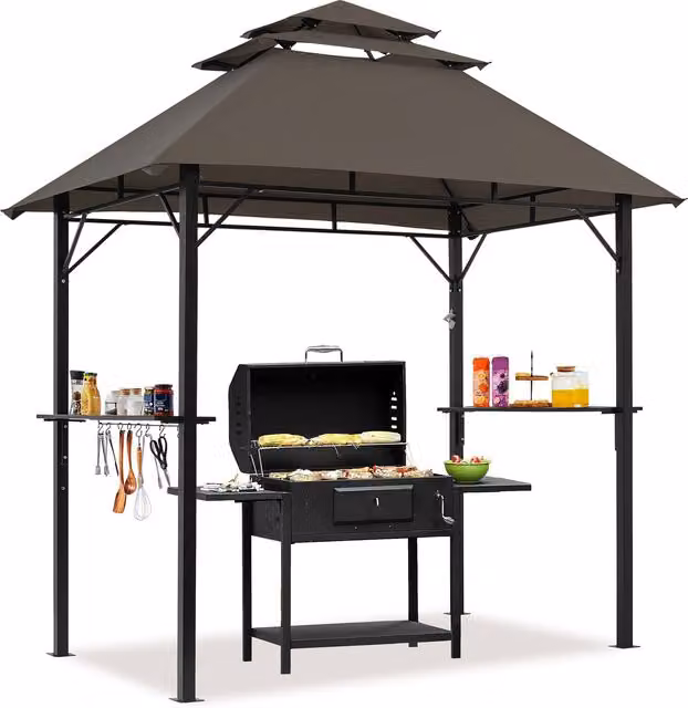 Yaheetech Brown Freestanding Outdoor Grill Gazebo W/D/H: 240 x 150 x 240 cm