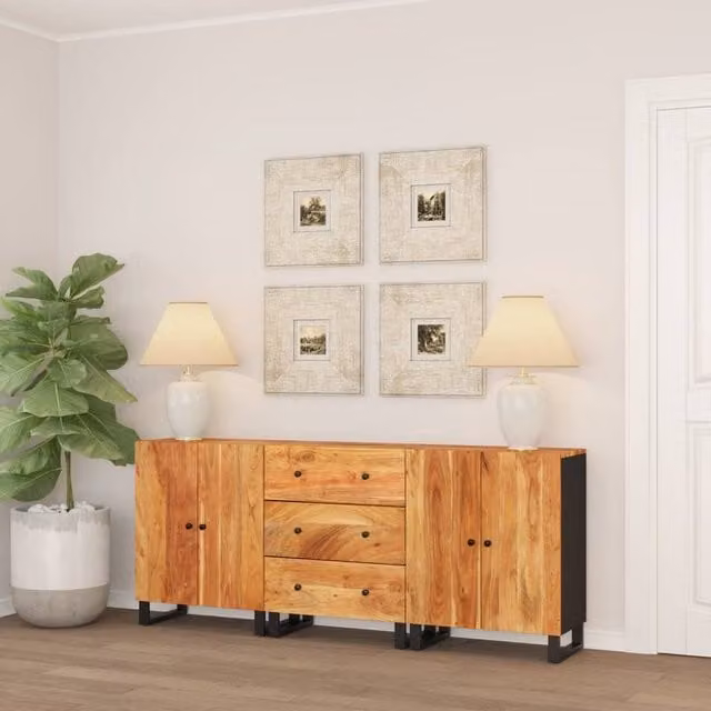 Berkfield Home 3 Piece Acacia Solid Wood Sideboard Set in Brown – 1