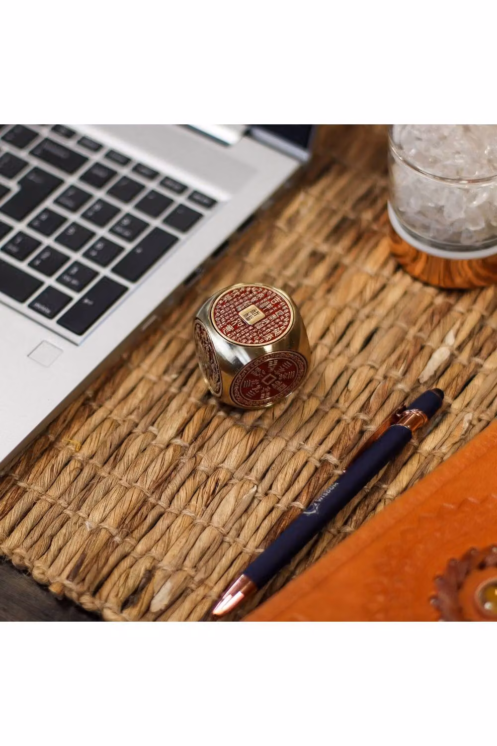 KDMD Feng Shui Prosperity Cube Red and Gold Metal Tabletop Fortune Symbol – 3