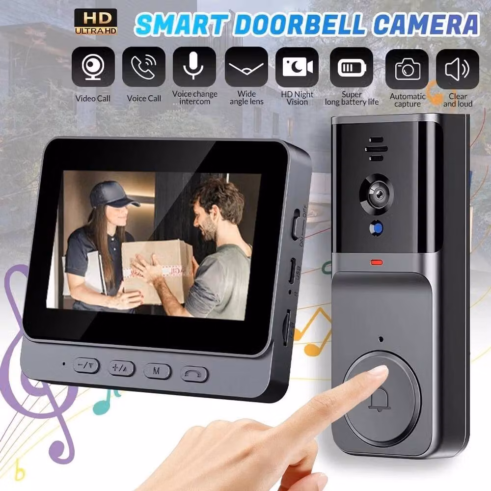 Kelvenix Smart Wireless Video Doorbell Security in Black, W: 52 cm, H: 1000 cm – 4