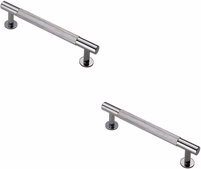 Loops 2x Knurled Bar Door Pull Handles in Chrome, W: 158 mm, D: 13 mm, Fixing Centres: 128 mm