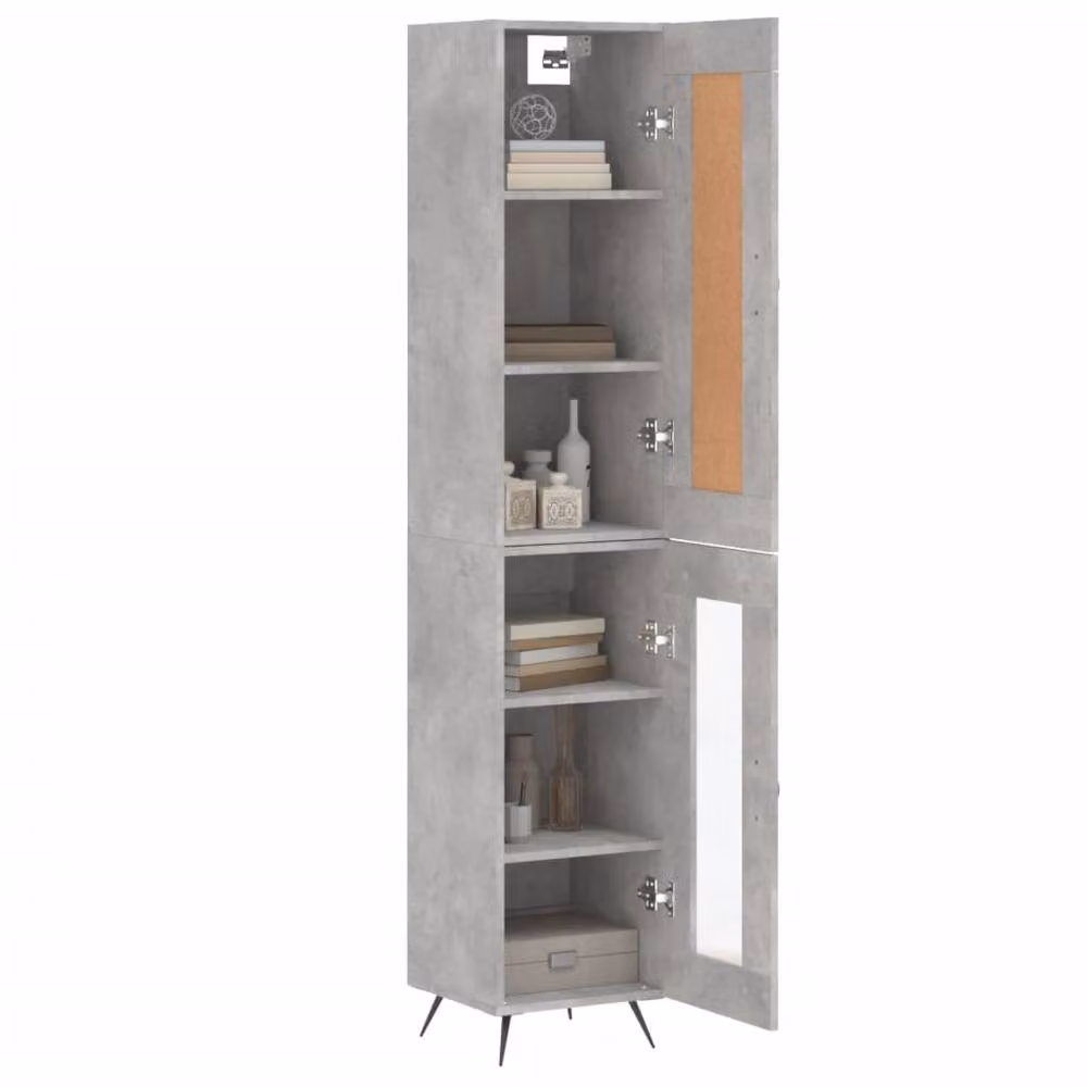 Berkfield Home Highboard in Concrete Grey with Glass Doors, W/D/H: 34.5 x 34 x 180 cm – 2