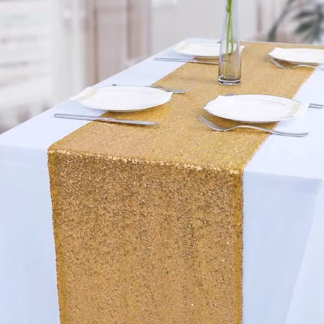 Trimming Shop Gold Glitter Sequin Rectangular Table Runner