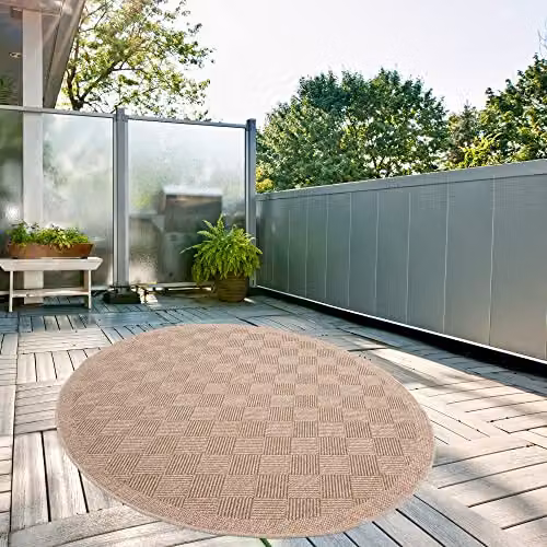 THE RUGS Nature Collection Tona Border Indoor/Outdoor Round Area Rug, Diamond-Green and Beige, Diameter: 160 cm – 3