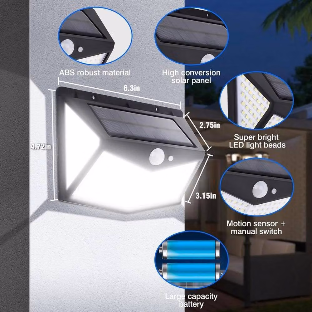 FLAVORA 4 Pack Solar LED Wall Lights with 212 LED PIR Motion Sensor in Black – 4