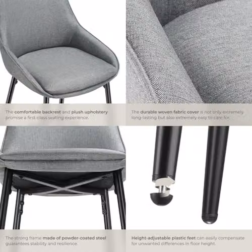 tectake Set of 2 Siera Bar Stools with Woven Fabric and Velvet Padding in Grey and Black – 6